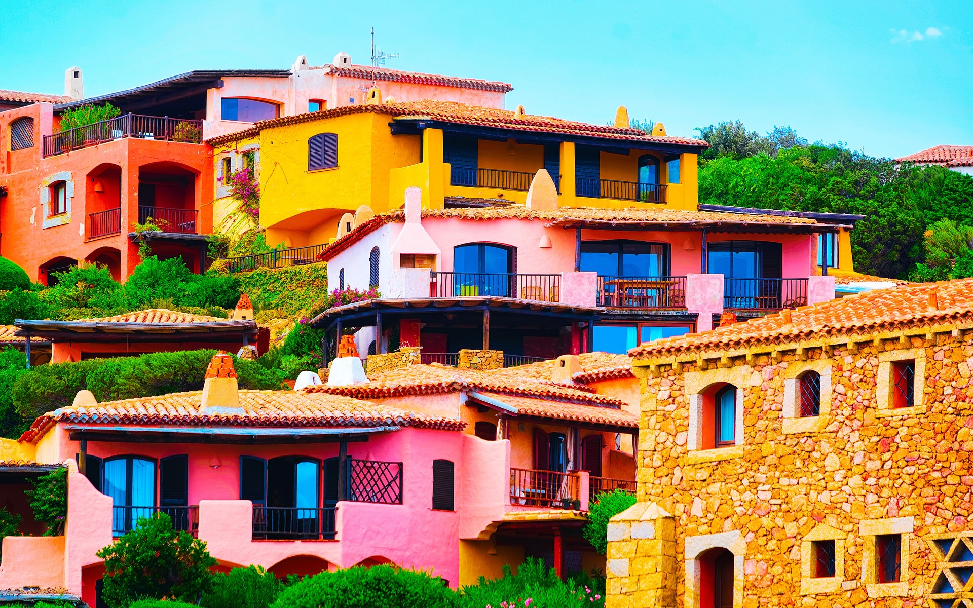 Building architecture at Porto Cervo resort Sardinia reflex
